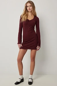 Ardene Flare Mini Dress in Burgundy | Size Large | Polyester/Elastane