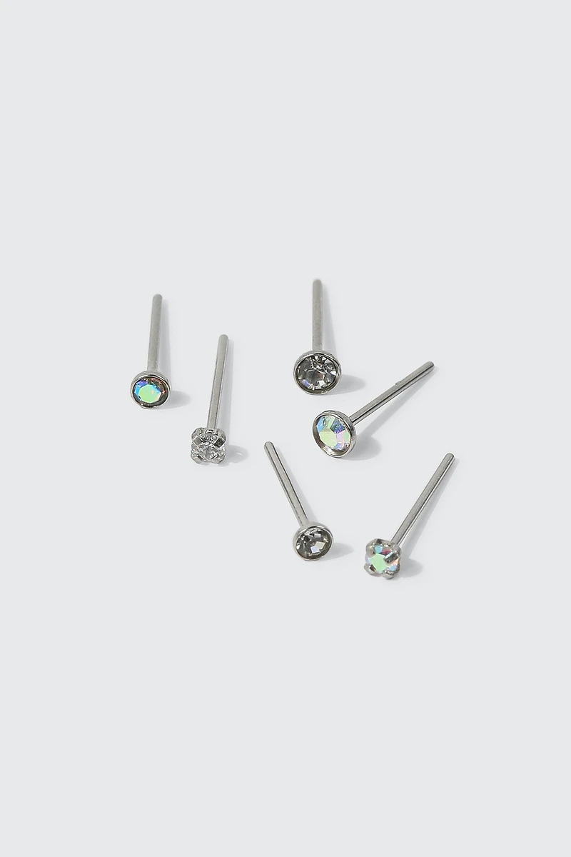 Ardene 6-Pack Stone Nose Studs in Silver