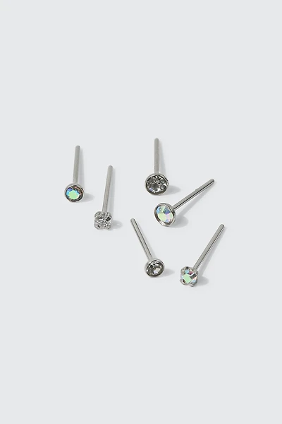 Ardene 6-Pack Stone Nose Studs in Silver