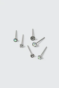 Ardene 6-Pack Stone Nose Studs in Silver