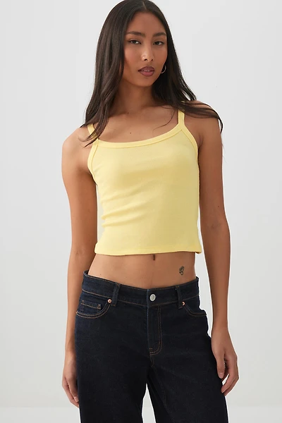 Ardene Basic Scoop Neck Short Tank in Light Yellow | Size | Cotton/Elastane | Eco-Conscious