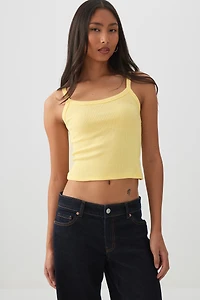 Ardene Basic Scoop Neck Short Tank in Light Yellow | Size | Cotton/Elastane | Eco-Conscious