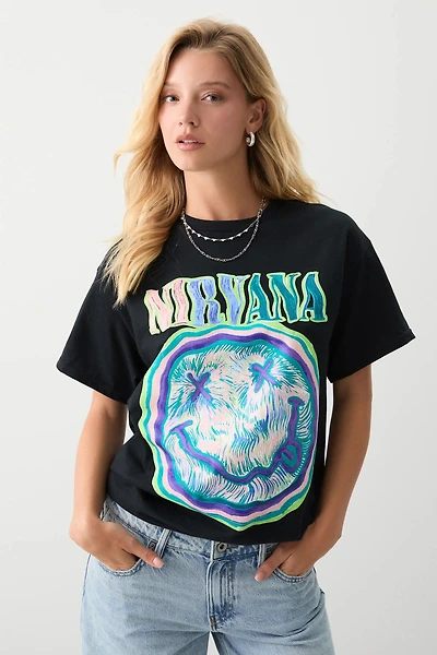 Ardene Oversized Nirvana T-Shirt in Black | Size | 100% Cotton