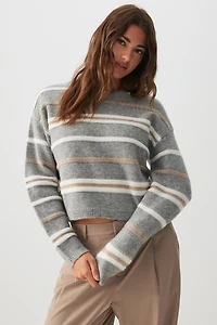 Ardene Striped Crew Neck Sweater in | Size | Polyester/Elastane | Eco-Conscious