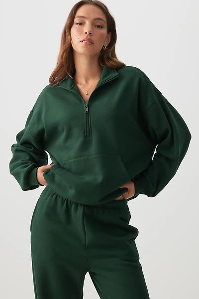 Ardene MADESOFT Fleece Oversized Half Zip Sweatshirt in Ivy | Size | Polyester/Cotton | Eco-Conscious