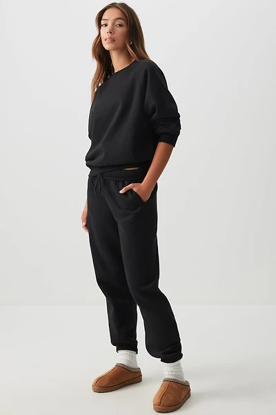 Ardene MADESOFT Fleece Raglan Crew Neck Sweatshirt in Black Licorice | Size | Polyester/Cotton | Eco-Conscious