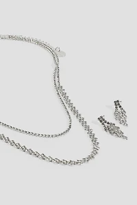 Ensemble collier deux rangs et boucles à strass