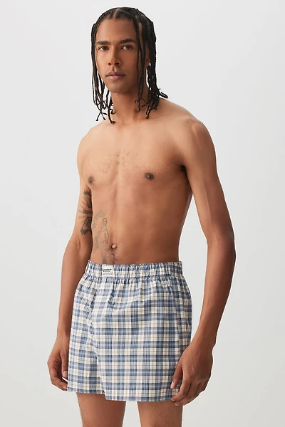 Ardene Man Printed Poplin Boxer For Men in Medium Blue | Size | Cotton/Elastane