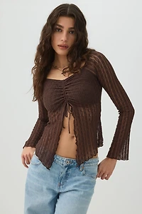 Ardene Lace Off Shoulder Top in Brown | Size | Nylon/Elastane