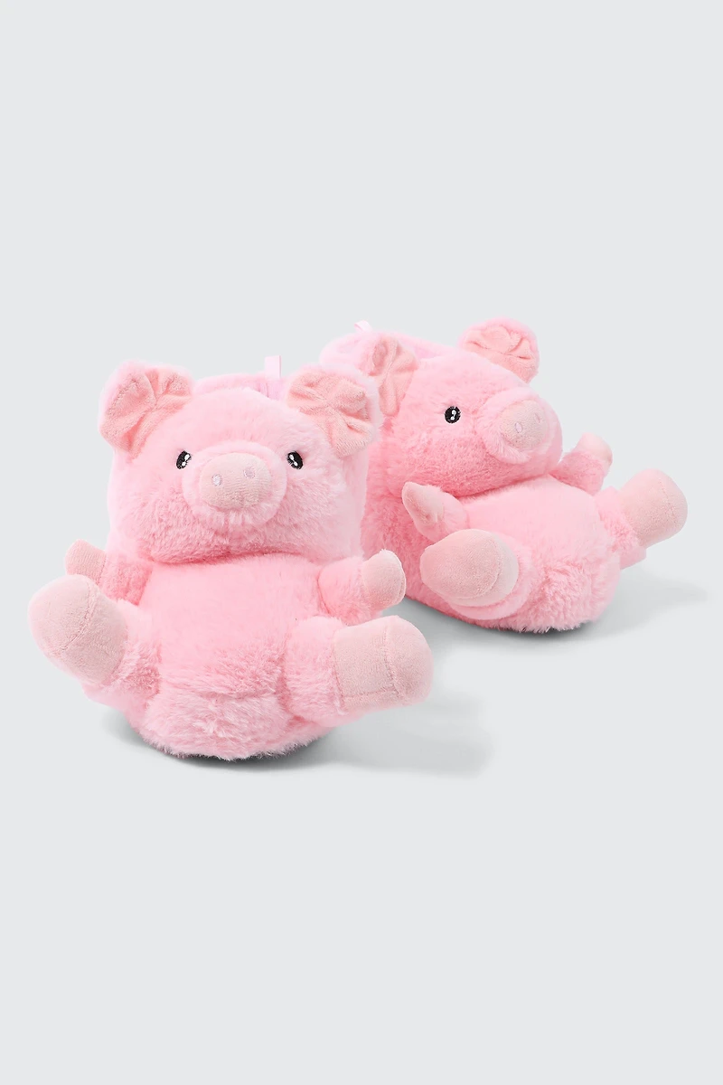 Pantoufles cochons roses en peluche