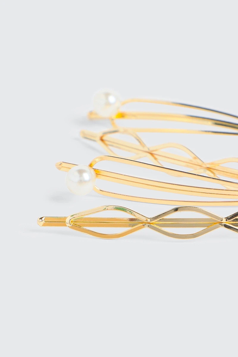 Lot de 4 épingles à cheveux ajourées à perle