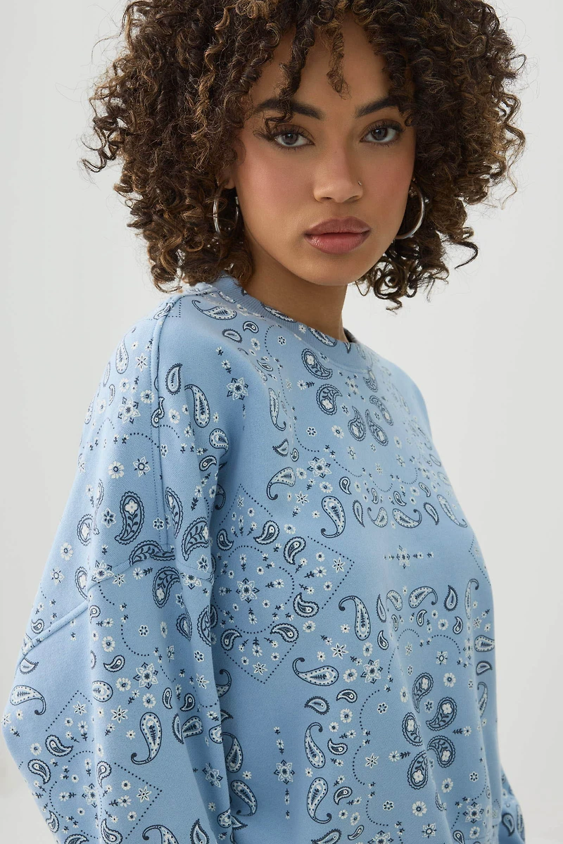 Chandail à col rond en jersey bouclette imprimé