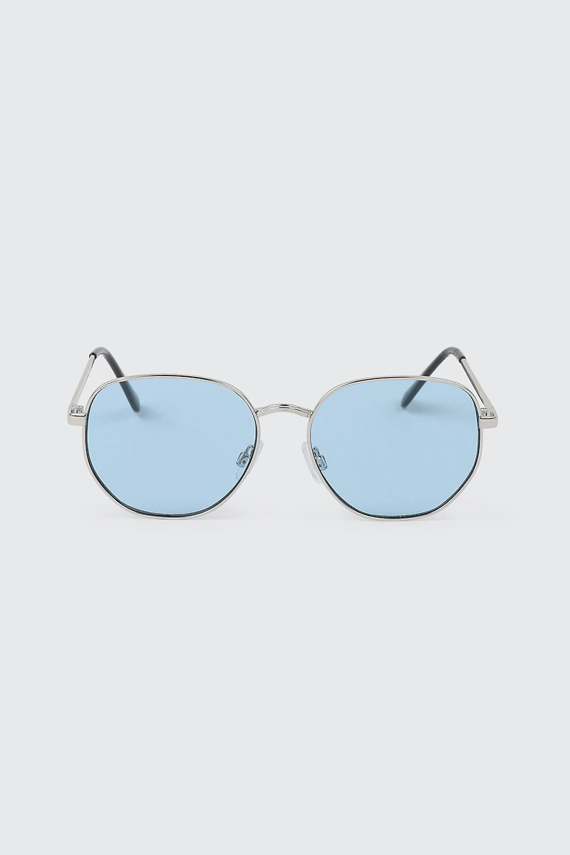 Ardene Metal Round Sunglasses in Medium Blue