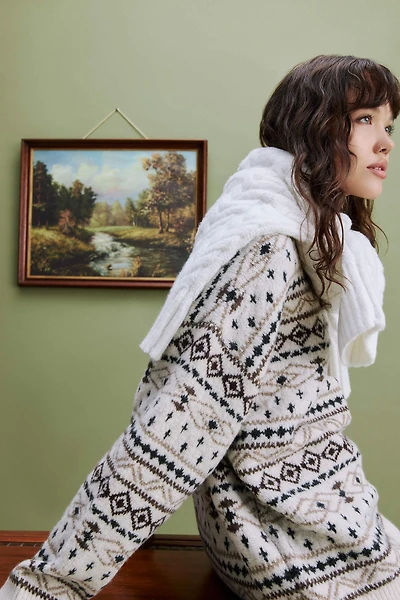 Ardene Printed Super Soft Oversized Sweater in Beige | Size | Polyester/Elastane