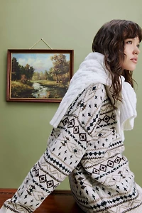 Ardene Printed Super Soft Oversized Sweater in Beige | Size Small | Polyester/Elastane
