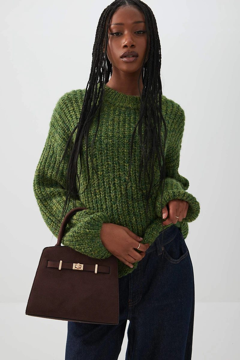 Ardene Faux Suede Structured Handbag in Brown | 100% Recycled Polyester/Faux Suede | Eco-Conscious