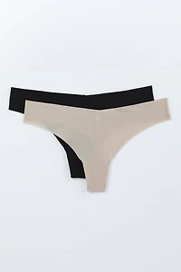 Ardene 2-Pack Invisible Thong Panties in Beige | Size | Elastane/Polyamide
