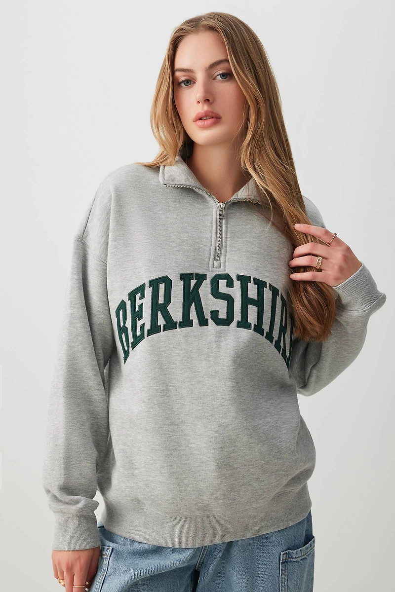 Ardene Oversized 1/4 Zip Sweatshirt in Grey | Size | Polyester/Cotton | Fleece-Lined