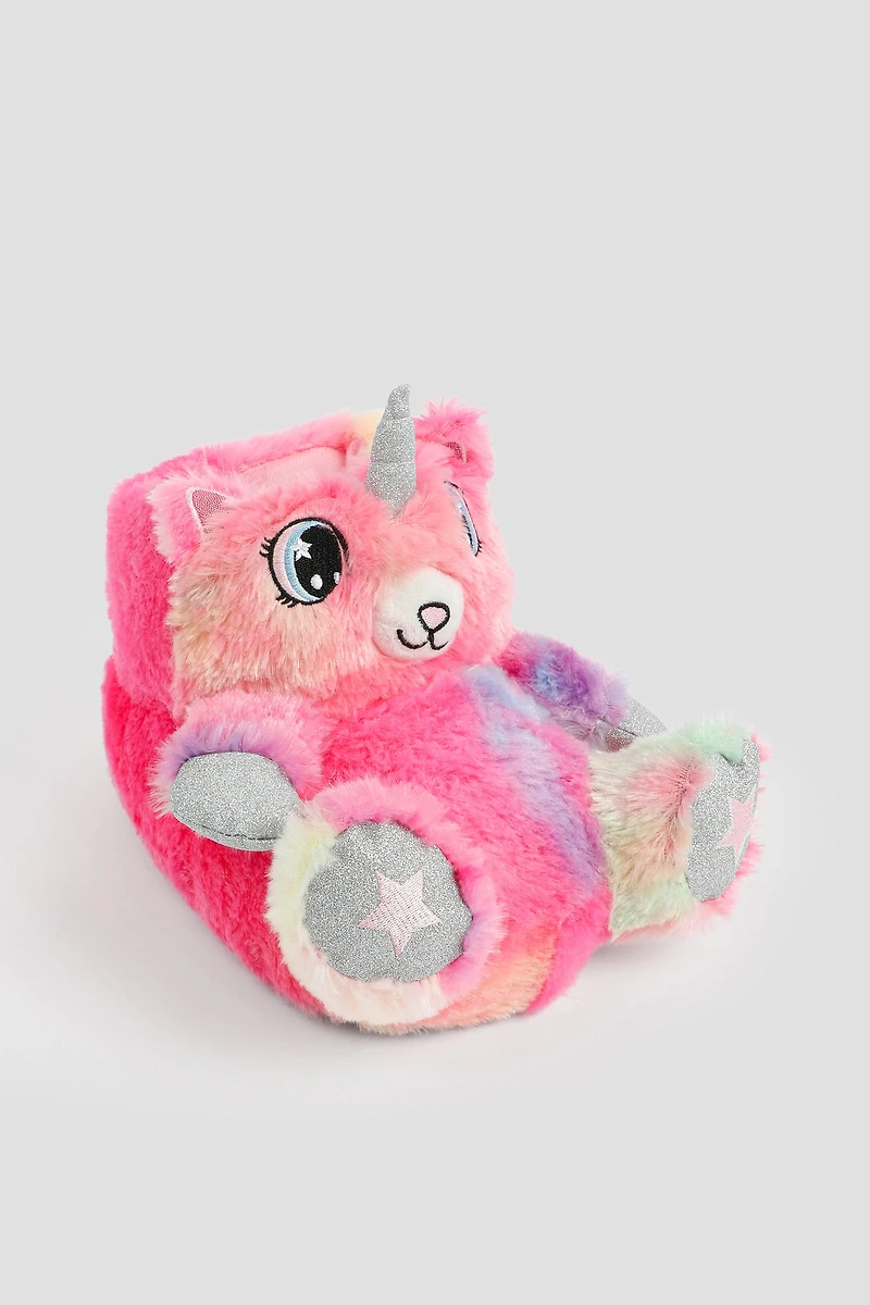 Ardene Kids Animal Slippers in Pink | Size