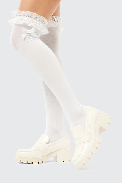 Ardene Ruffle Over-The-Knee Socks in White | Polyester/Spandex