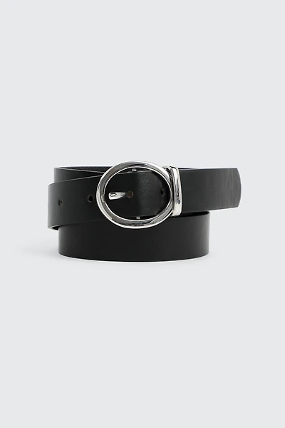 Ardene Oval Buckle Belt in Black | Size Large | Faux Leather