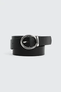 Ardene Oval Buckle Belt in Black | Size Large | Faux Leather