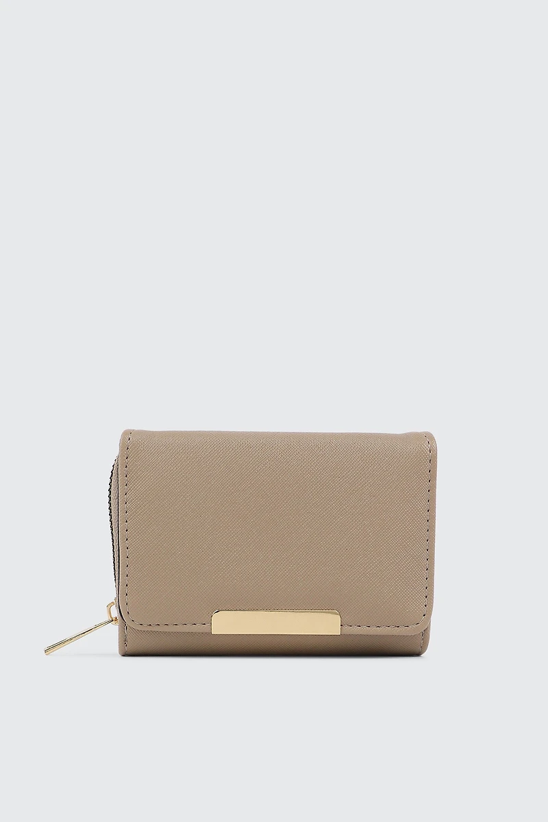 Ardene Small Folded Wallet in Beige | Faux Leather/Polyester