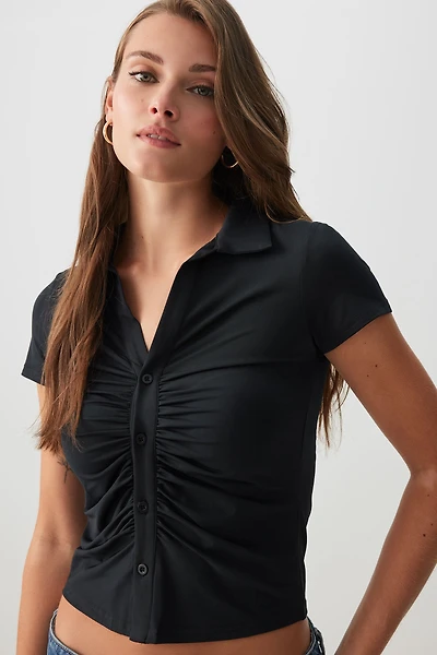 Ardene Ruched Short Sleeve Shirt in | Size | Polyester/Elastane