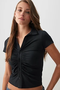 Ardene Ruched Short Sleeve Shirt in | Size | Polyester/Elastane
