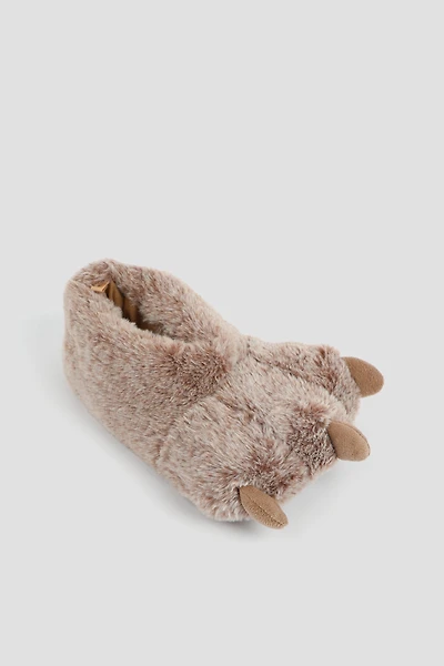 Ardene Plush Paw Slippers in Brown | Size | 100% Recycled Polyester | Eco-Conscious