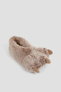 Ardene Plush Paw Slippers in Brown | Size | 100% Recycled Polyester | Eco-Conscious