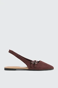 Ardene Double Buckle Slingback Flats in Brown | Size | Faux Suede | Eco-Conscious