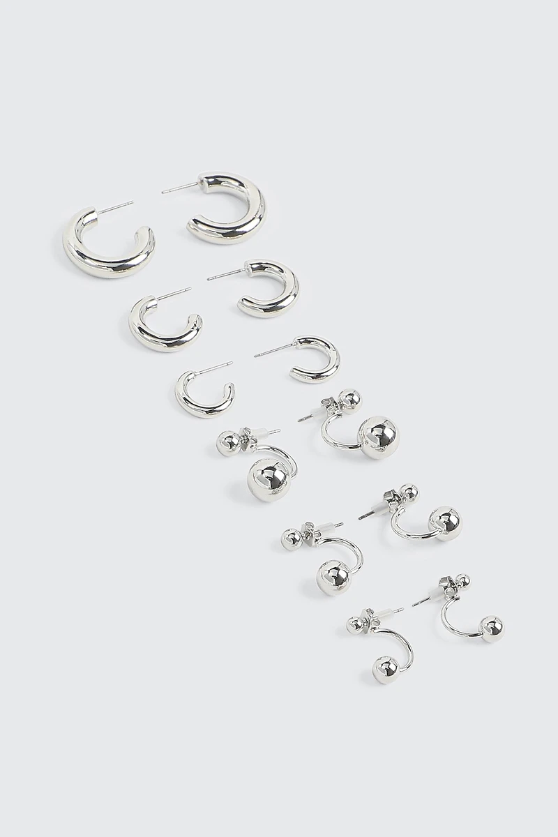 Ardene 6-Pack Hoop and Stud Earrings in Silver | Stainless Steel