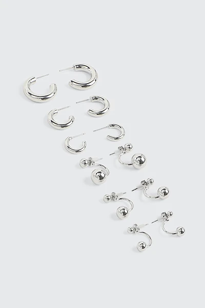 Ardene 6-Pack Hoop and Stud Earrings in Silver | Stainless Steel