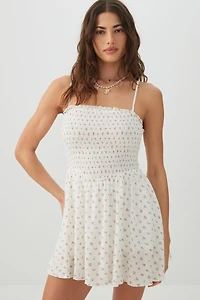 Combishort court smocké fleuri