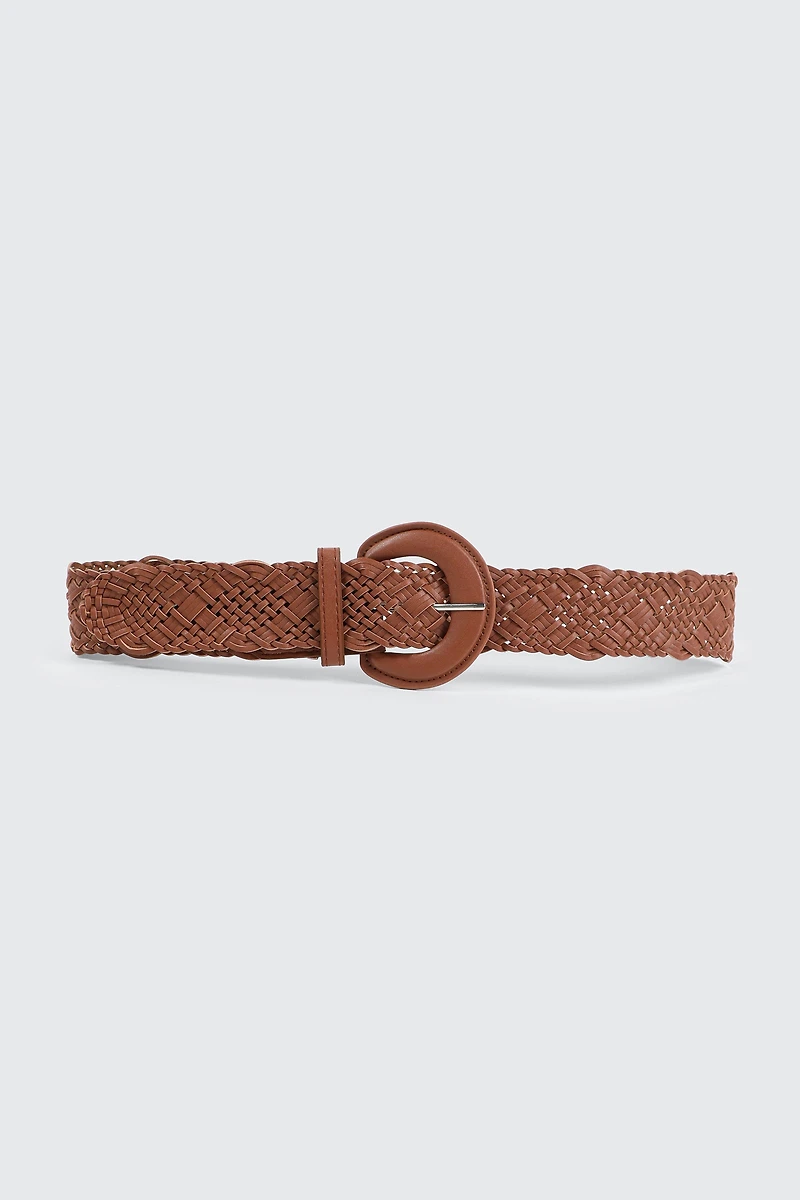 Ardene Braided Belt in Cognac | Size | Faux Leather/Polyester