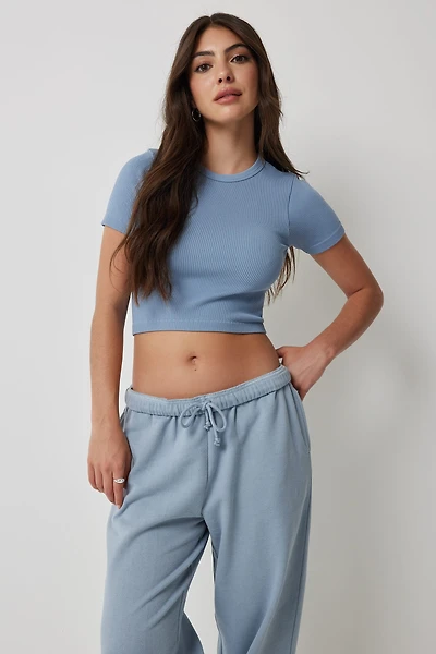 Ardene Crop Seamless Crew Neck T-Shirt in | Size | Polyester/Nylon/Elastane