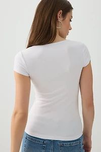 Haut à mancherons et col dégagé extensible