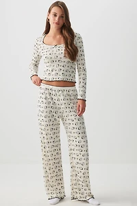 Ardene Pointelle Snoopy PJ Set in White | Size XS | Polyester/Spandex