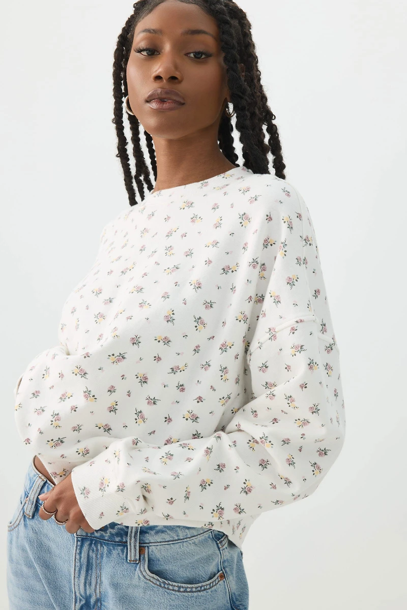 Chandail à col rond en jersey bouclette imprim