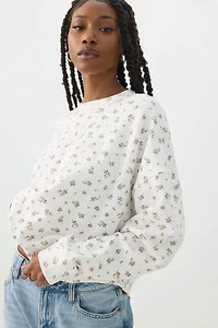 Chandail à col rond en jersey bouclette imprim