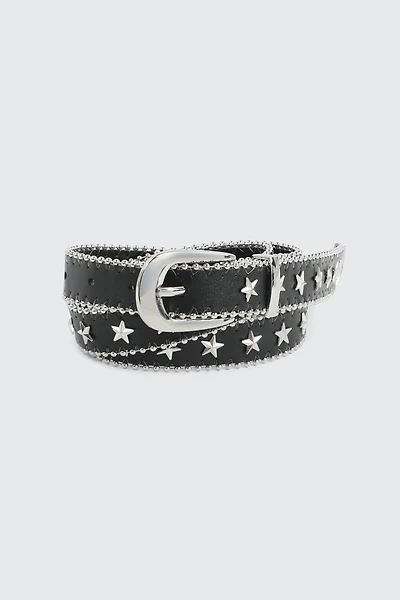 Ardene Studded Edge Belt with Stars in Black | Size | Faux Leather