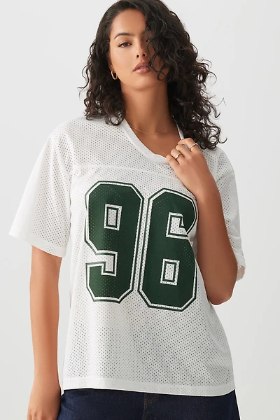 Ardene West End Oversized Mesh Football Jersey Shirt in White | Size | Polyester
