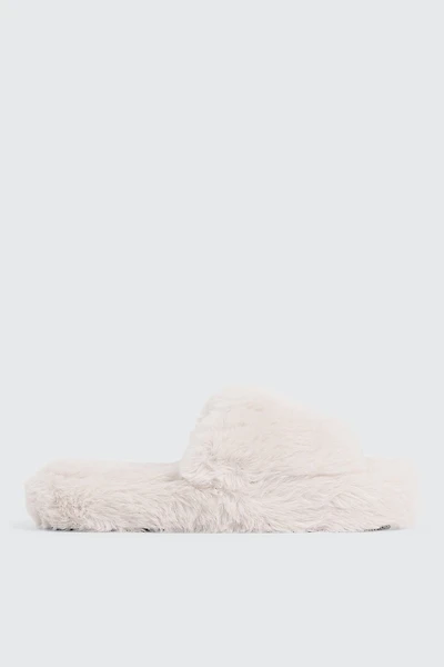 Ardene Fluffy Slippers in Off-White | Size | Polyester | Eco-Conscious