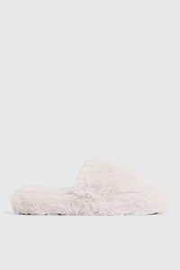 Ardene Fluffy Slippers in Off-White | Size | Polyester | Eco-Conscious