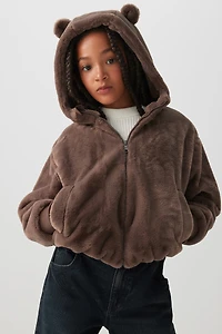 Ardene Kids Faux Fur Teddy Bear Jacket in Brown | Size | Polyester