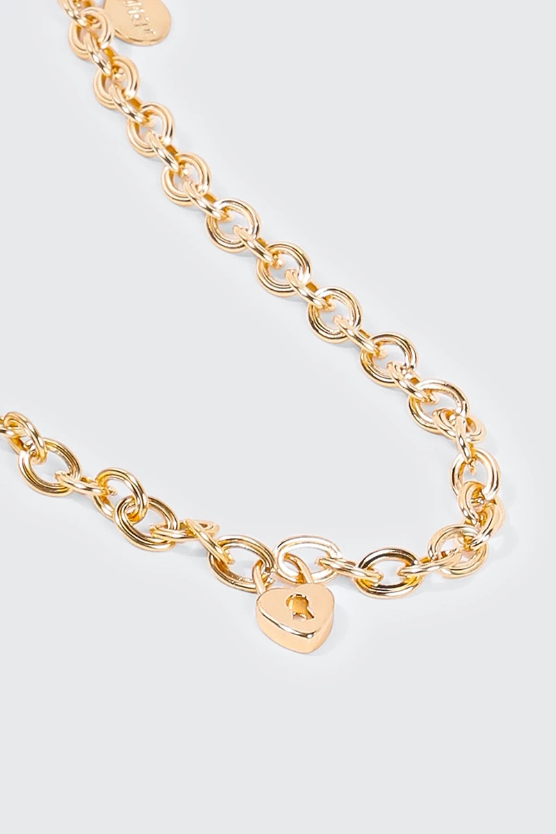 Collier volumineux à cadenas en cœur