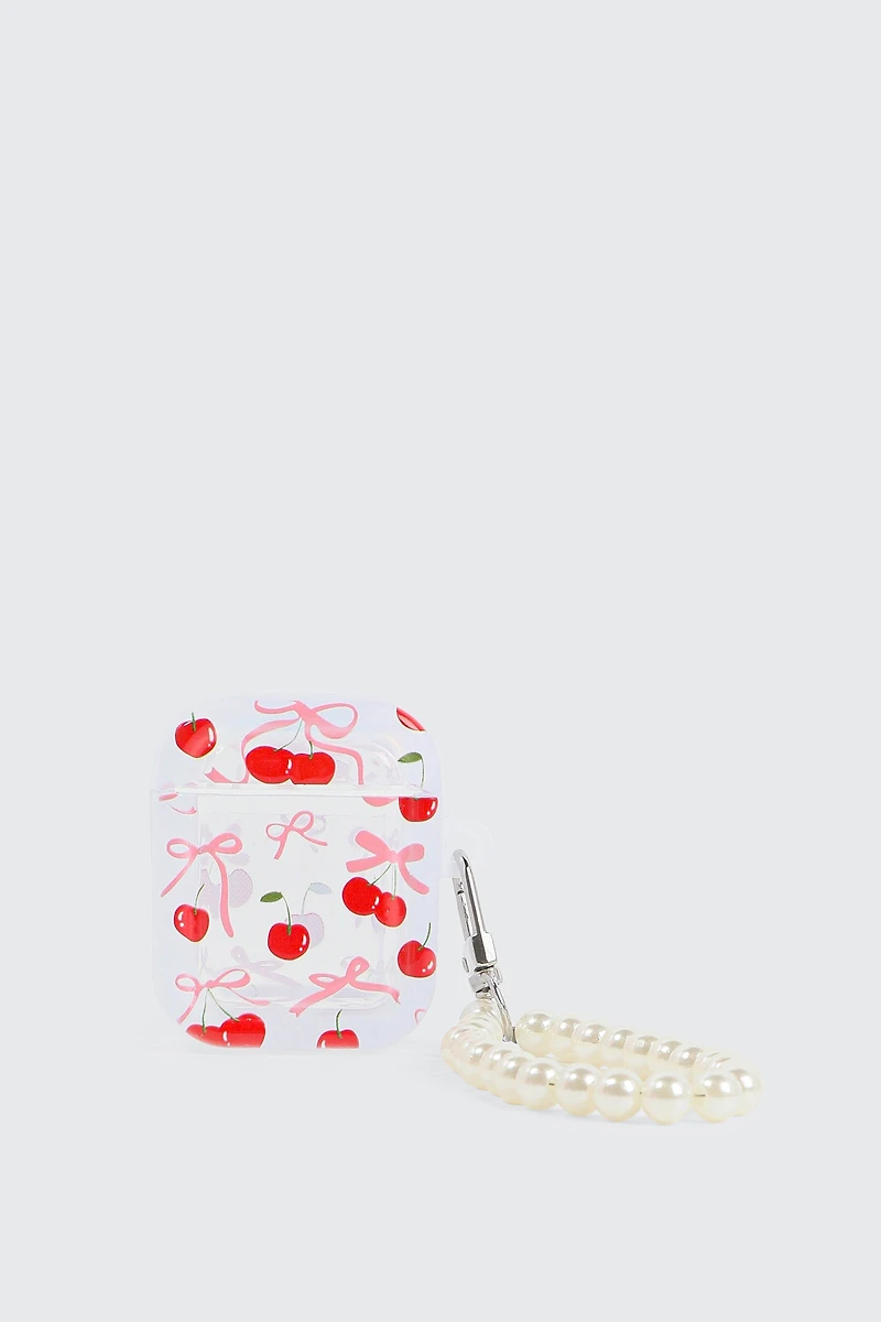 Ardene Bow & Cherry Print Clear AirPods Case in Red
