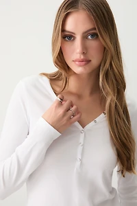 Ardene Super Soft Henley Rib PJ Top in White | Size | Polyester/Spandex | Eco-Conscious