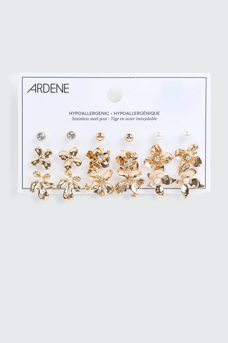 9 paires de boucles d'oreilles à fleurs